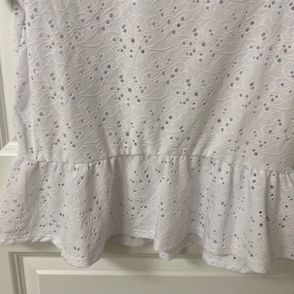 Nanette Lepore Eyelet Peplum Short Sleeve Top. White. Small. Girly Glam, Twee - Picture 8 of 10